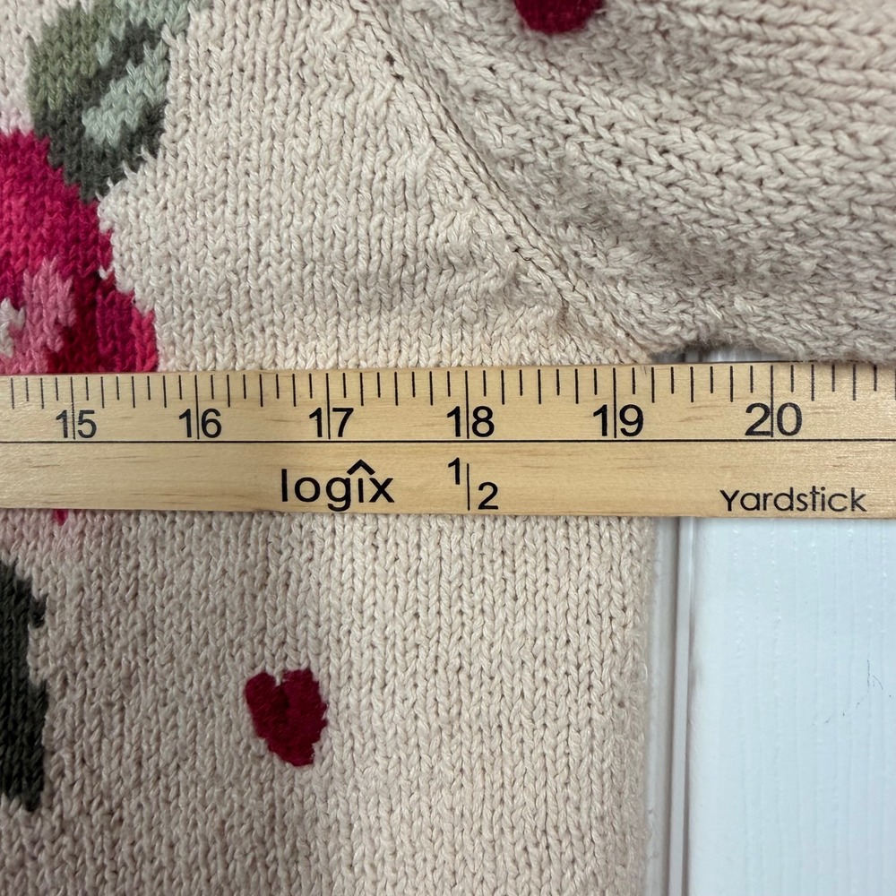 Talbots Womens Cream Embroidered Rose Heart Cardigan Sweater Med Vintage Style - Picture 5 of 7